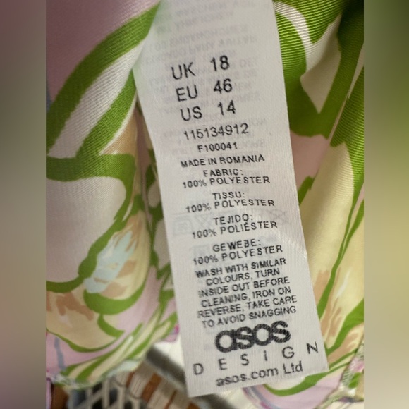 ASOS Design Floral Ruched Sleeve Pink and Green Blouse Size 14 - Picture 6 of 6